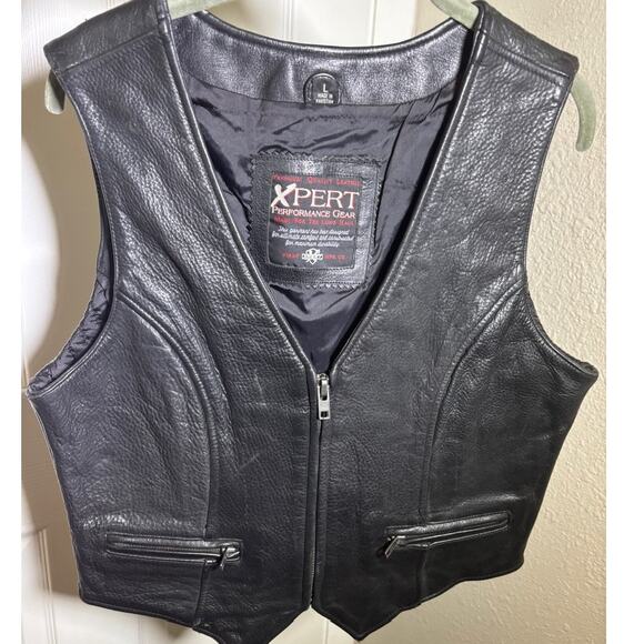 XPERT Performance Gear Genuine Leather Black Motorcycle Vest Womens Large/Medium - Picture 5 of 5